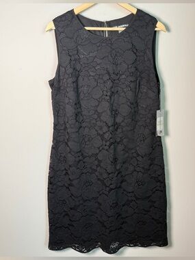 NWT Karl Lagerfeld Paris Black Floral Whimsigoth Lace Shift Dress Size 14